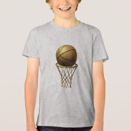 Camiseta Triblenda Diseño de Baloncesto Dorado y Hoop