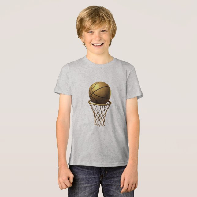 Camiseta Triblenda Diseño de Baloncesto Dorado y Hoop (Anverso Completo)