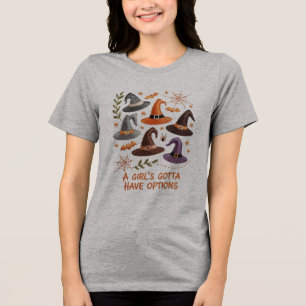 Camiseta Triblenda Diseño de bordado de Gorra de brujas de Halloween 