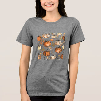 Camiseta Triblenda Diseño de calabaza de otoño sin costuras