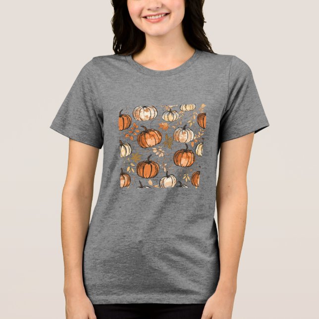 Camiseta Triblenda Diseño de calabaza de otoño sin costuras (Anverso)