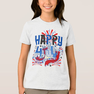 Camiseta Triblenda Diseño de Celebración Patriótica del 4 de Julio Fe