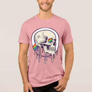 Camiseta Triblenda Diseño de cráneo con goteo de arcoíris grabado vin
