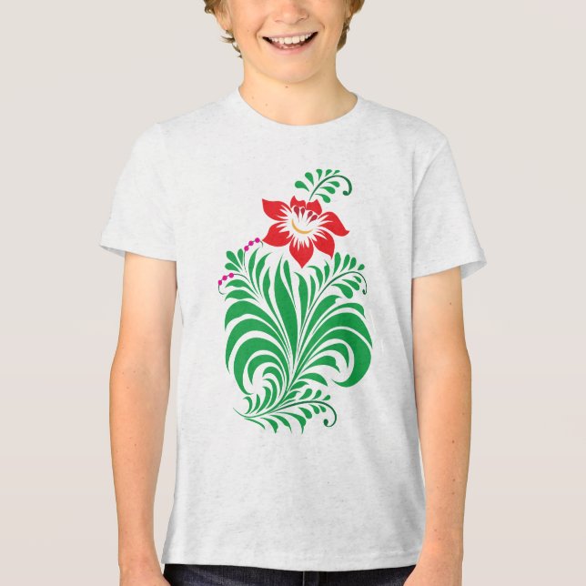 Camiseta Triblenda Diseño de Flor Ornamental – Elegante (Anverso)