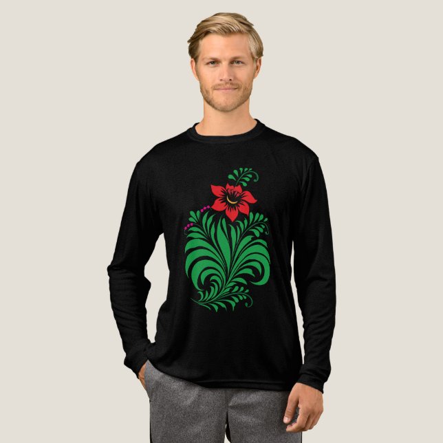 Camiseta Triblenda Diseño de Flor Ornamental Floral – Elegante (Anverso Completo)