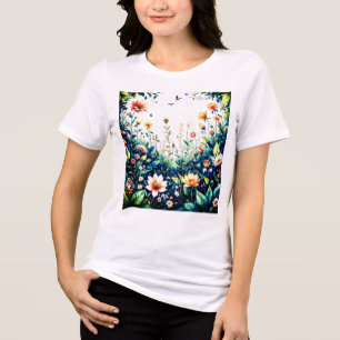 Camiseta Triblenda Diseño de flores silvestres decorativas