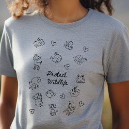 Camiseta Triblenda Diseño de garabatos minimalista, proteger animales