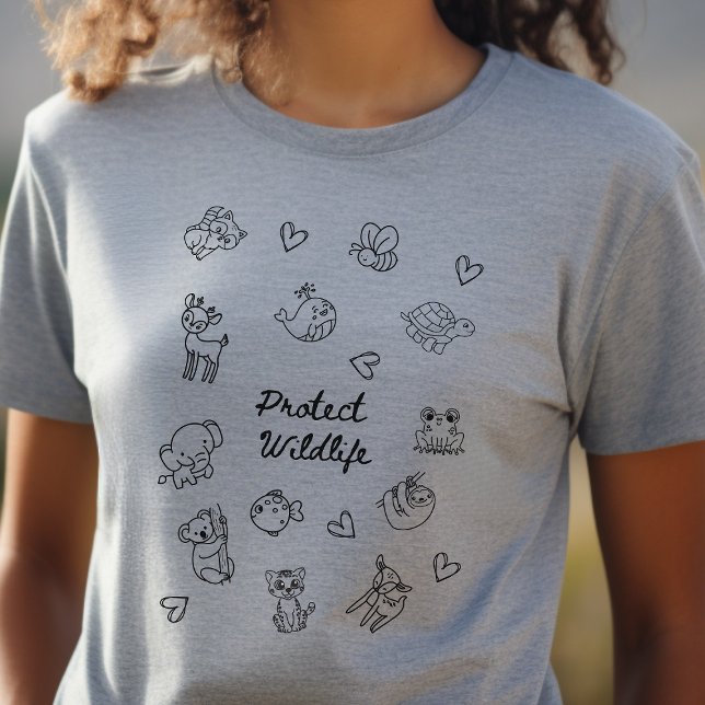 Camiseta Triblenda Diseño de garabatos minimalista, proteger animales (Subido por el creador)
