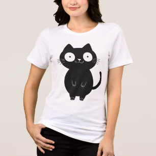 Camiseta Triblenda Diseño de gato de dibujos animados simple y negro 