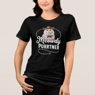 Camiseta Triblenda Diseño de gato divertido vaquero occidental compañ