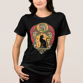Camiseta Triblenda Diseño de gato negro Art Nouveau
