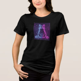 Camiseta Triblenda *Diseño de gato neon – Arte felino futurista brill