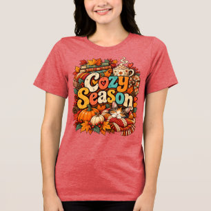 Camiseta Triblenda Diseño de Libros de Gatos de Otoño de Temporada Ac