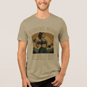 Camiseta Triblenda Diseño de motivación de gimnasio Mente Fuerte Cuer
