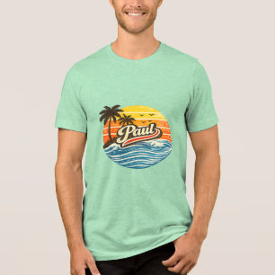 Camiseta Triblenda Diseño de nombre al atardecer Paul Retro