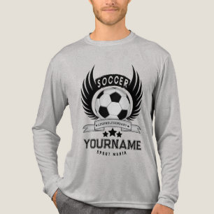 Camiseta Triblenda Diseño de nombre de fútbol en blanco y negro   Reg