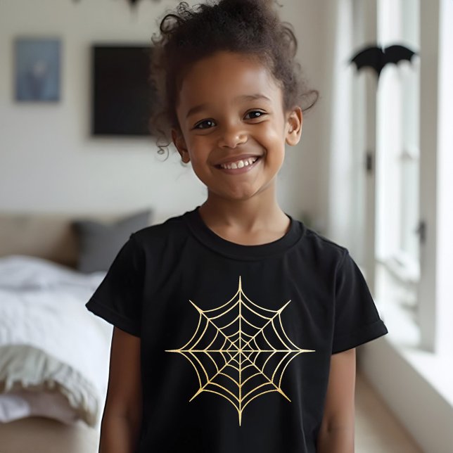 Camiseta Triblenda Diseño de oro de Halloween Spiderweb y monograma (Golden Halloween Spiderweb Design & Back Monogram Tri-Blend Shirt)