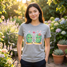 Camiseta Triblenda Diseño de Pareja de Cactus Adorable