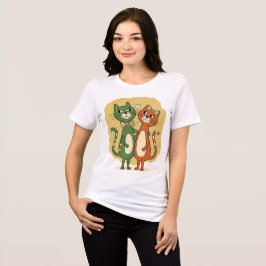 Camiseta Triblenda Diseño de Pareja de Gatos Adorables
