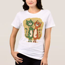Camiseta Triblenda Diseño de Pareja de Gatos Adorables