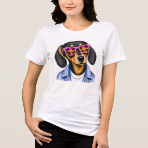 Camiseta Triblenda Diseño de perro salchicha fresco para verano atard