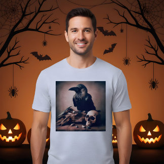 Camiseta Triblenda Diseño de pintura de cuervo vintage de Halloween e