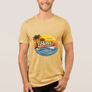 Camiseta Triblenda Diseño de puesta de sol Boss Retro