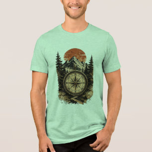 Camiseta Triblenda Diseño de puesta de sol de montaña con brújula vin