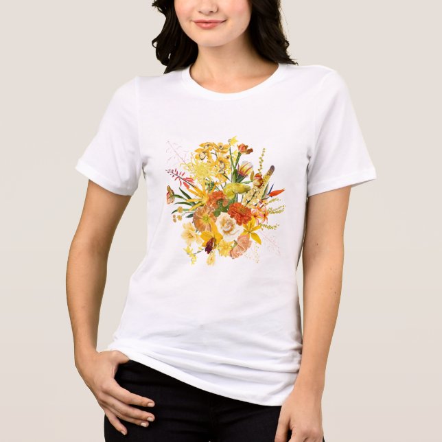 Camiseta Triblenda Diseño de ramo floral: flor naranja amarillo jardí (Anverso)