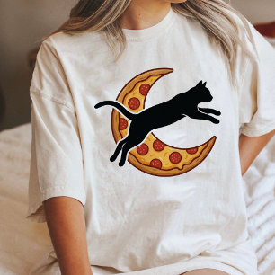 Camiseta Triblenda Diseño de Silueta de Luna de Pizza de Gato