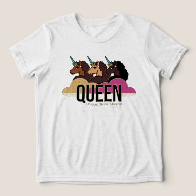Camiseta Triblenda Diseño de trío de reina Afro Unicornio (Diseño delantero )