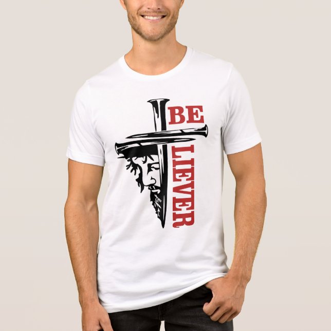 Camiseta Triblenda Diseño de uña de cruz de Jesús – Cristiano poderos (Anverso)