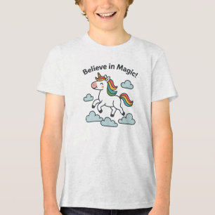Camiseta Triblenda Diseño de Unicornio de Arcoíris Mágico Creer