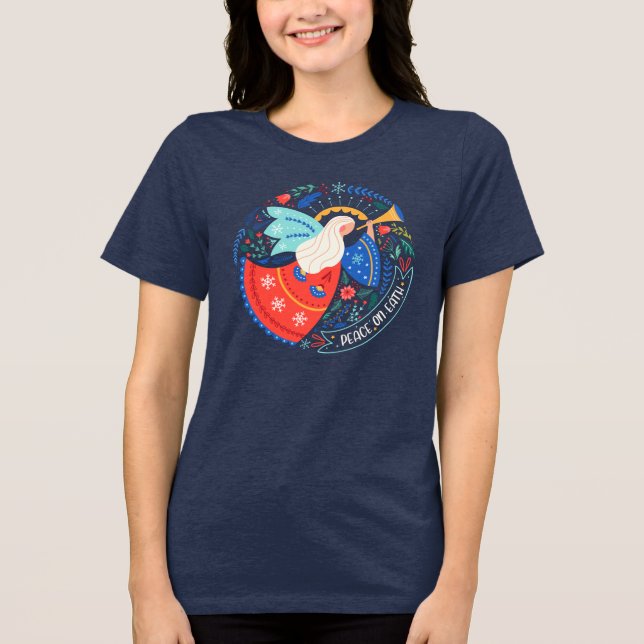 Camiseta Triblenda Diseño del Ángel de la Paz en la Tierra (Anverso)