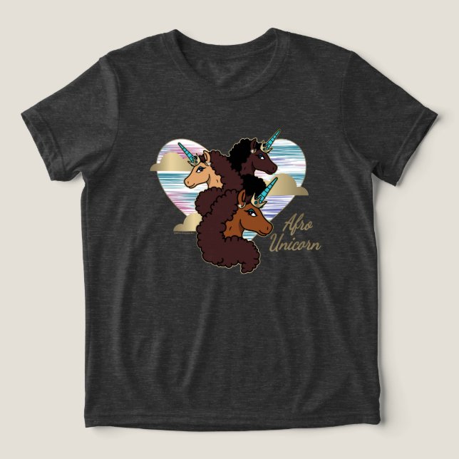 Camiseta Triblenda Diseño del corazón del trío Afro Unicornio (Diseño delantero )