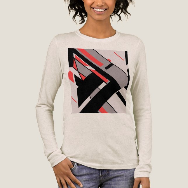 Camiseta Triblenda Diseño diagonal geométrico Gris negro rojo parecid (Anverso)