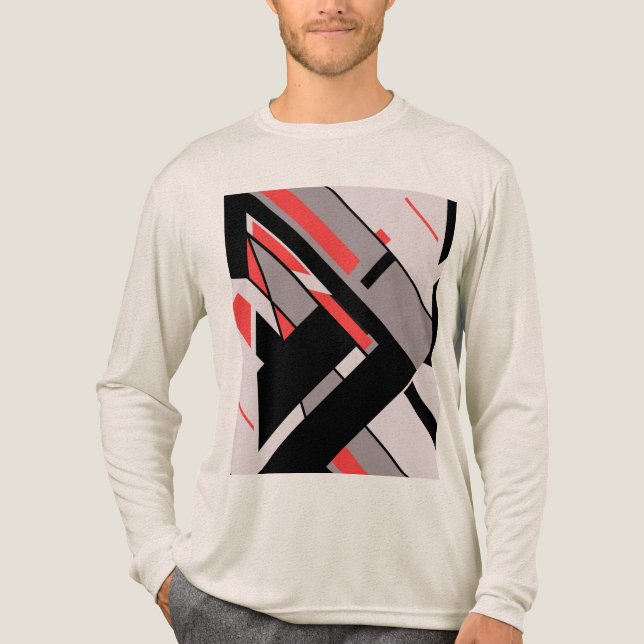 Camiseta Triblenda Diseño diagonal geométrico Gris negro rojo parecid (Anverso)