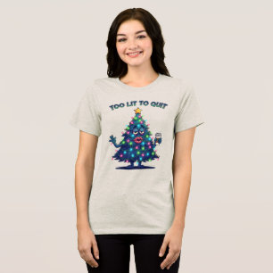 Camiseta Triblenda Diseño divertido de árbol de Navidad con luces y c