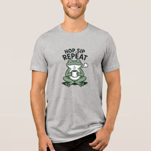 Camiseta Triblenda Diseño Divertido de Rana y Café 'Saltar Beber Repe