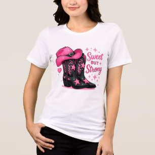 Camiseta Triblenda Diseño Dulce pero Fuerte de Vaquera Rosa