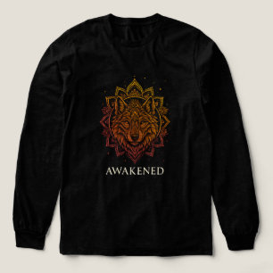 Camiseta Triblenda Diseño Espiritual de Mandala de Lobo Despierto