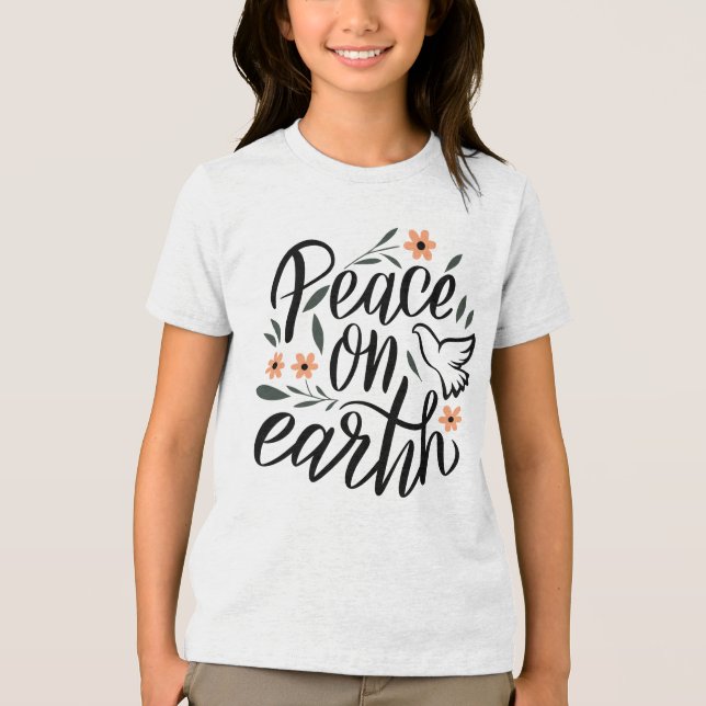 Camiseta Triblenda Diseño floral de la paz en la Tierra (Anverso)