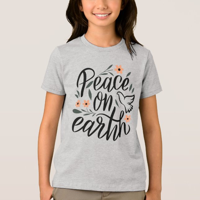 Camiseta Triblenda Diseño floral de la paz en la Tierra (Anverso)