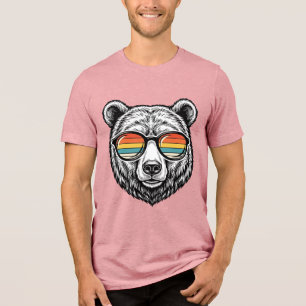 Camiseta Triblenda Diseño Gráfico Vectorial de Gafas de Sol de Oso Vi