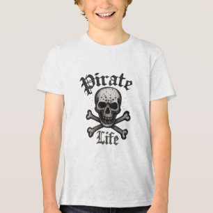 Camiseta Triblenda Diseño Grunge de Cráneo y Huesos Cruzados de Vida 