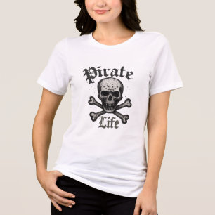 Camiseta Triblenda Diseño Grunge de Cráneo y Huesos Cruzados de Vida