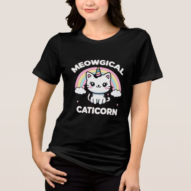 Camiseta Triblenda Diseño Meowgic Caticorn Cute Unicorn Cat Kawaii (Anverso)