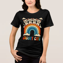 Camiseta Triblenda Diseño Retro Arcoíris de Gatos Geniales