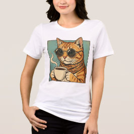 Camiseta Triblenda Diseño Retro de Cool Cat Coffee para Amantes de lo