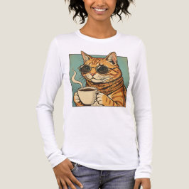 Camiseta Triblenda Diseño Retro de Cool Cat Coffee para Amantes de lo